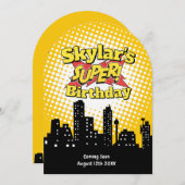 子供向けスーパーヒーローアニメ映画パーティー招待状 招待状 (正面/裏面)