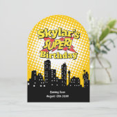 子供向けスーパーヒーローアニメ映画パーティー招待状 招待状 (スタンド正面)