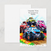 子供向けトラックモンスター車の誕生日 サンキューカード (正面/裏面)