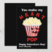 子供向けバレンタインデーのキュートなポップコーン黒 シーズンカード (正面/裏面)