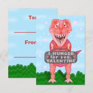 子供向けバレンタインデーの恐竜T-Rexかわいい教室 招待状