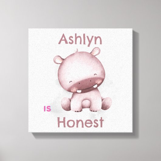 子供向けパーソナライズドアファーメーション | 正直な灰色のヒポポタマス キャンバスプリント (正面)