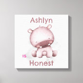 子供向けパーソナライズド アファメーション | 正直な灰色のヒポポタマス キャンバスプリント (正面)