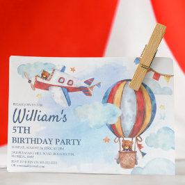子供向けビンテージ航空ウォーターカラー誕生日パーティー 招待状
