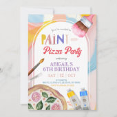 子供向けピザと絵の具パーティーの誕生日招待状 招待状 (正面)