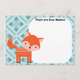 子供向けフラットパネル感謝カード 赤い狐 ノートカード