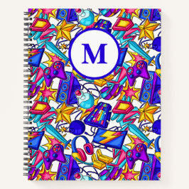 子供向けモノグラム漫画ゲームアイテムパターン ノートブック