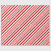 子供向けレトロクリスマス キャンディーケーン ストライプ ゴールド テキスト ラッピングペーパー (フラット)