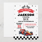 子供向けレーシングカーパーティー 誕生日パーティー 招待状 (正面/裏面)