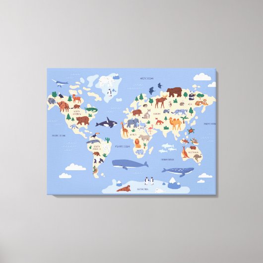 子供向け世界地図（動物付き） キャンバスプリント (正面)