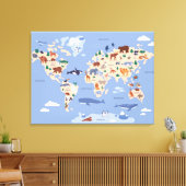 子供向け世界地図（動物付き） キャンバスプリント (インサイチュ (リビング))