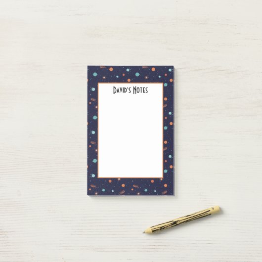 子供向け宇宙の深い空間を駆ける星々と惑星とブラックホール ポストイット (デスク上)