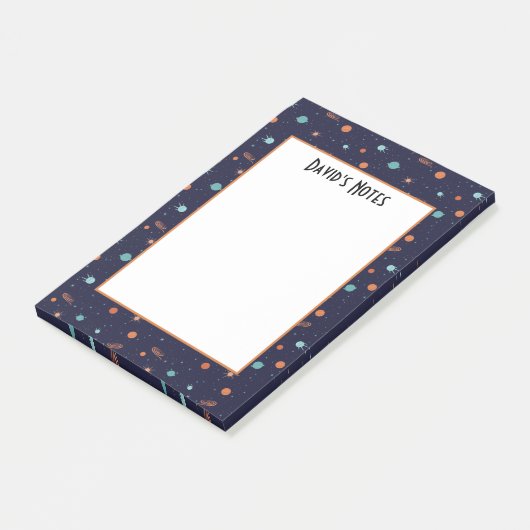 子供向け宇宙の深い空間を駆ける星々と惑星とブラックホール ポストイット (アングル)