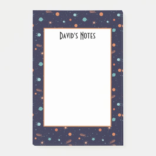 子供向け宇宙の深い空間を駆ける星々と惑星とブラックホール ポストイット (正面)
