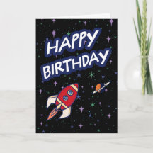 子供向け宇宙ロケットのハッピーバースデーカード