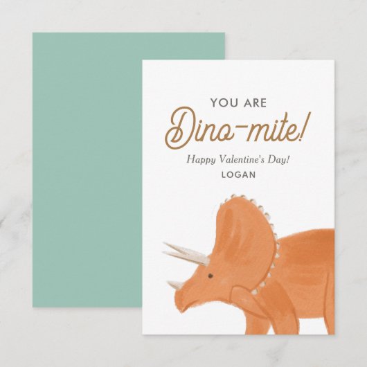 子供向け恐竜のダイナマイト教室バレンタインデー ノートカード (正面/裏面)