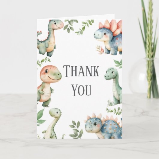子供向け恐竜テーマの誕生日お礼カード サンキューカード (正面)