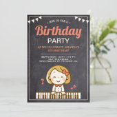 子供向け音楽テーマ かわいい女の子ピアニスト 誕生日パーティー 招待状 (スタンド正面)