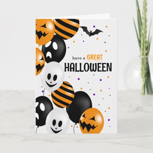 子供向け風船とドットのハロウィン カード (正面)