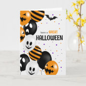 子供向け風船とドットのハロウィン カード (黄色い花)