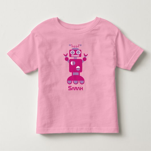 子供向け 最新のピンクとパープルのロボット 個性的な女の子向け トドラーTシャツ (正面)