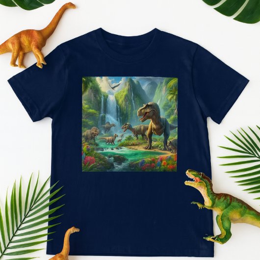 子供向けAIアート 恐竜 熱帯の緑 Tシャツ