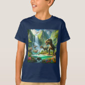子供向けAIアート 恐竜 熱帯の緑 Tシャツ (正面)