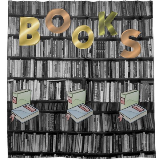 子供図書館本シャワーカーテン白黒 シャワーカーテン (正面)