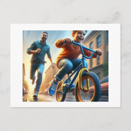 子供学から自転車、はがき ポストカード (正面)
