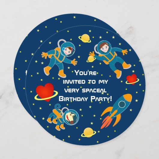 子供宇宙飛行士は誕生日パーティーが大好き 招待状 (正面/裏面)