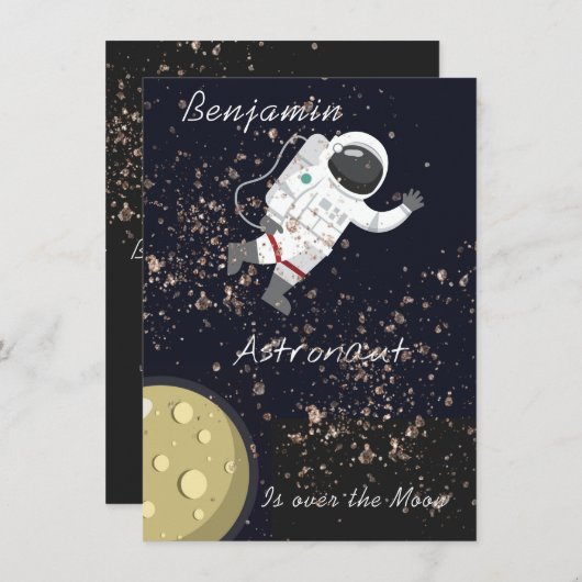 子供宇宙飛行士コズミック宇宙カッコいいバースデーパーティー 招待状 (正面/裏面)