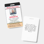 子供成人写真医療注意喚起の障害カード バッジ (Front & Back)