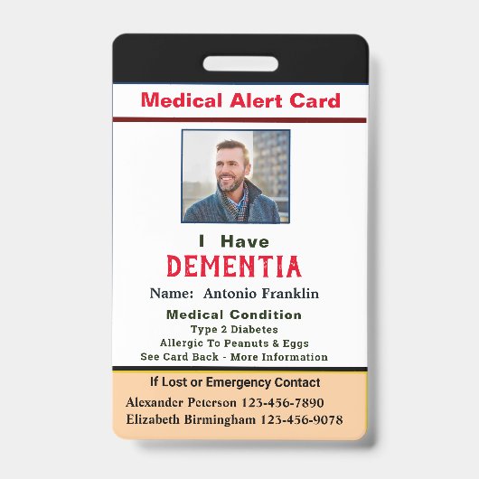 子供成人写真医療注意喚起の障害カード バッジ (Front)