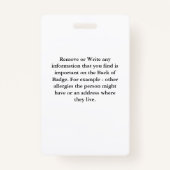 子供成人写真医療注意喚起の障害カード バッジ (裏面)