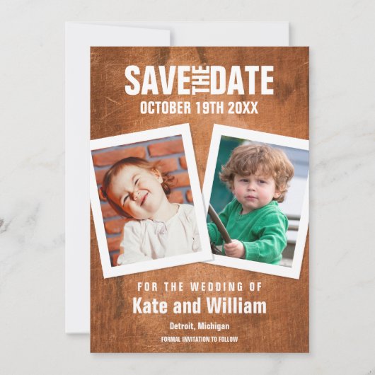 子供時代の写真 ヴィンテージウッド Save the Date セーブザデート (正面)