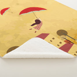 子供時代の夢を描く背景飛んでいる傘の少女 シェルパブランケット