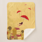 子供時代の夢を描く背景飛んでいる傘の少女 シェルパブランケット (正面)