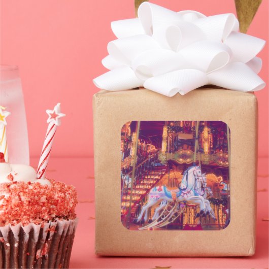 子供時代の夢 – 古い馬回転木馬 スクエアシール (パーティー)