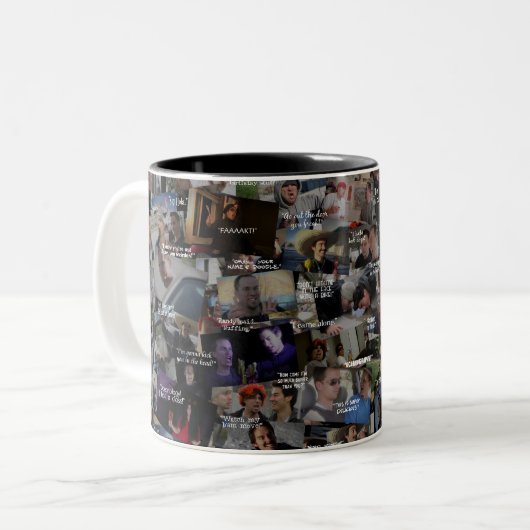 "子供歴史"の引用文のコラージュ ツートーンマグカップ (正面左)