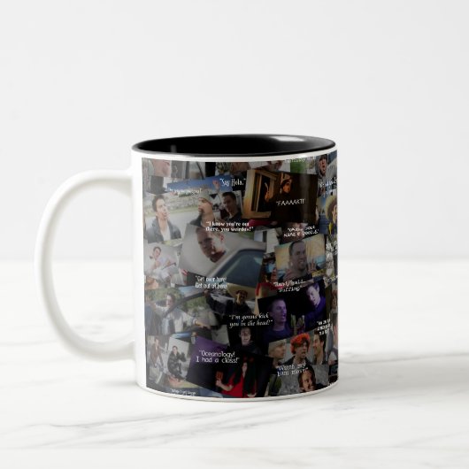 "子供歴史"の引用文のコラージュ ツートーンマグカップ (左)