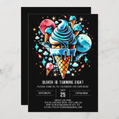 子供水モダン色ボーイアイスクリーム誕生日 招待状 (正面/裏面)