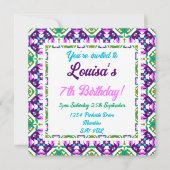 子供用おもしろいピンクパープルグリーン熱帯誕生日 招待状 (正面)