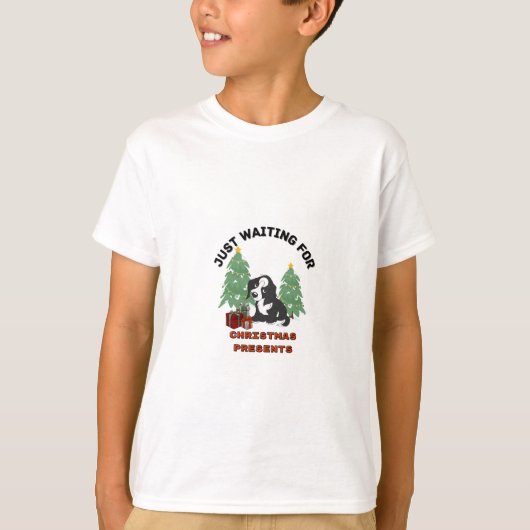 子供用のおもしろグラフィックTシャツ – クリスマスを待つ Tシャツ (正面)