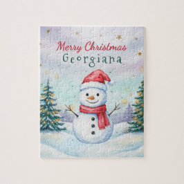 子供用のかわいい雪だるまの名前入りクリスマス ジグソーパズル