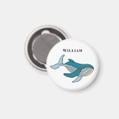 子供用のクジラクラシックデザインの名前入り マグネット (正面/裏面)