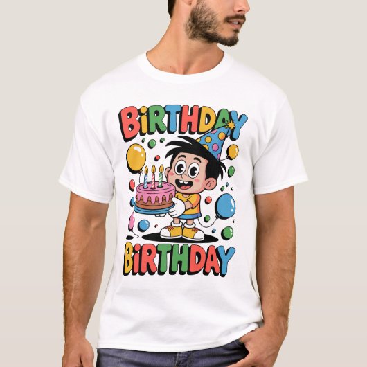 子供用のノスタルジックなカートゥーン誕生日Tシャツ Tシャツ (正面)