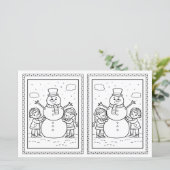 子供用の塗り絵の雪だるまの紙のクリスマスカード (スタンド正面)