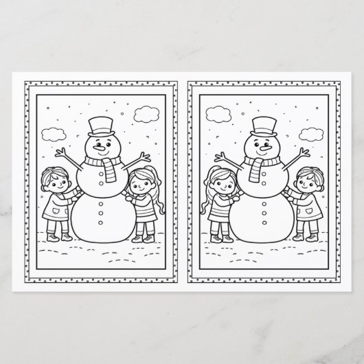 子供用の塗り絵の雪だるまの紙のクリスマスカード (正面)
