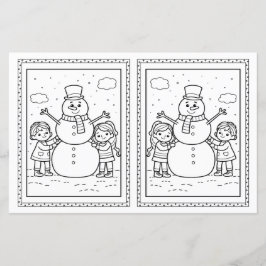 子供用の塗り絵の雪だるまの紙のクリスマスカード