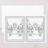 子供用の塗り絵の雪だるまの紙のクリスマスカード (正面/裏面)
